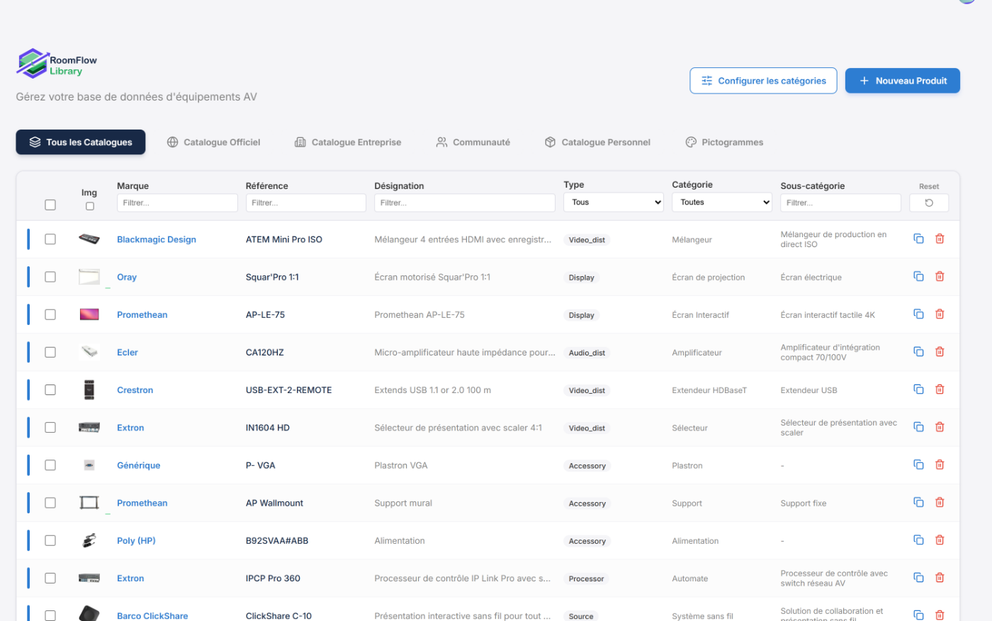 Le catalogue RoomFlow Library